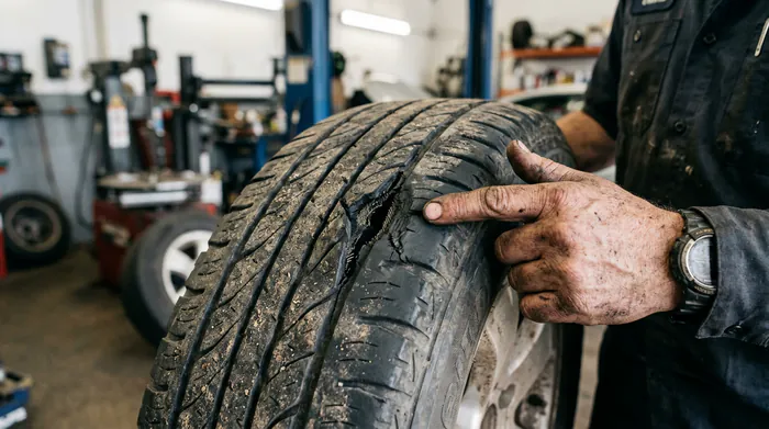 Arrachement gomme pneu : guide - Arrachement de gomme : 3 signes pour agir - Arrachement de gomme pneu : est-ce dangereux ? Infographie illustrant la différence entre usure normale et arrachement dangereux d'un pneu